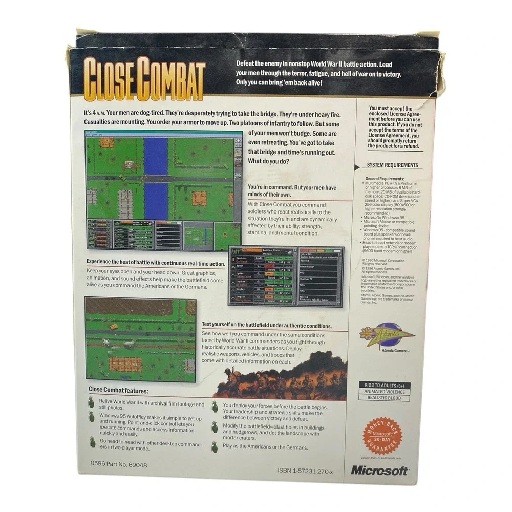 Close‎ Combat Big Box Microsoft PC Game 1996 Vintage Atomic Games
